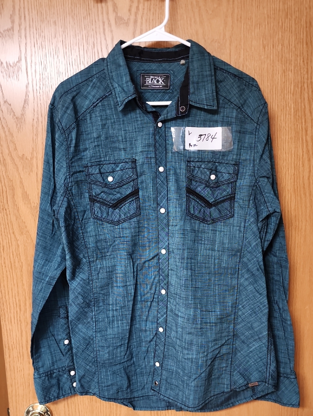 Bke buckle black Rivet Teal Snaps Long Sleeve Shirt L number 3784